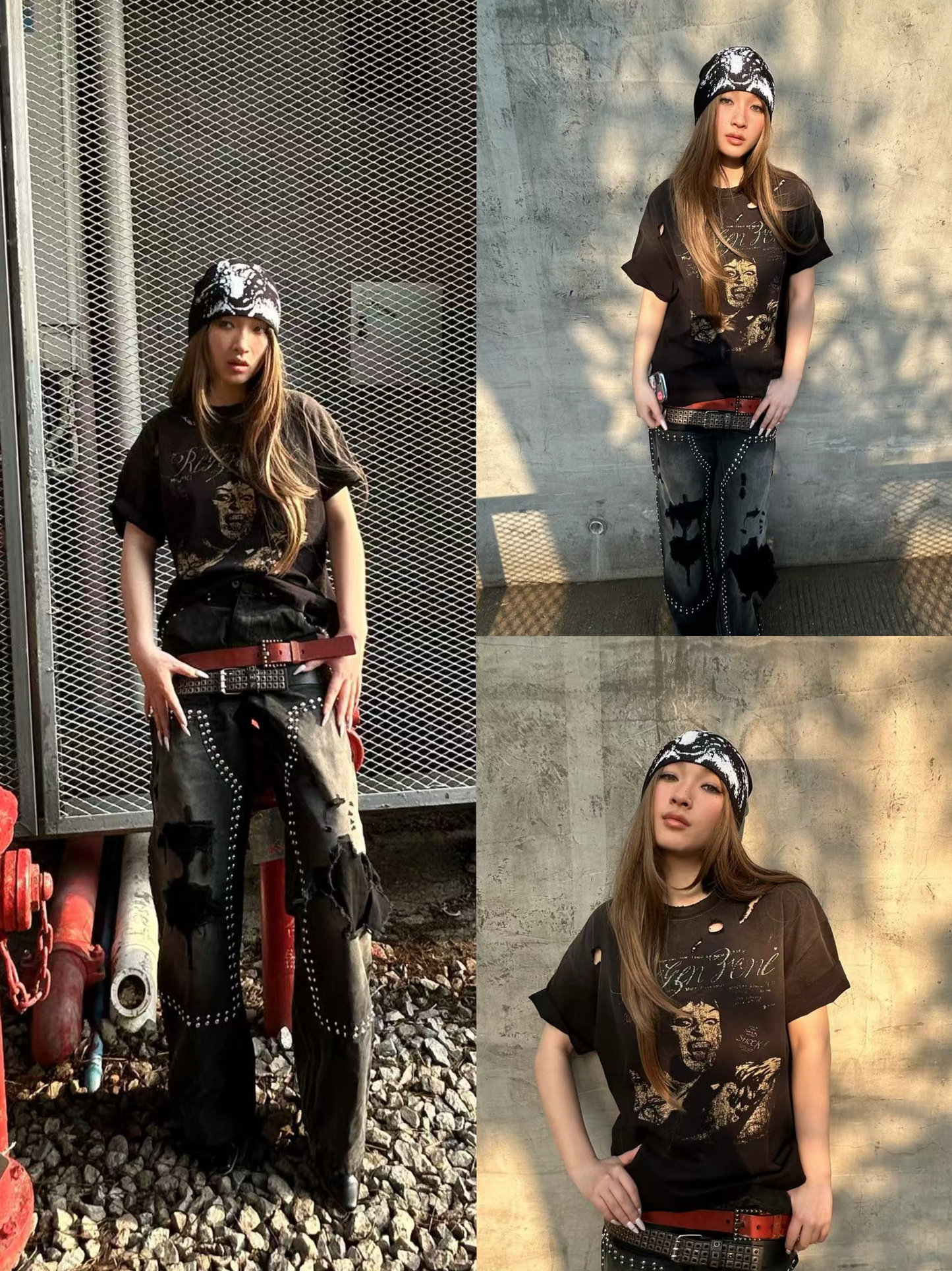 ウォッシュ加工×ダメージデザインTシャツ inloop040