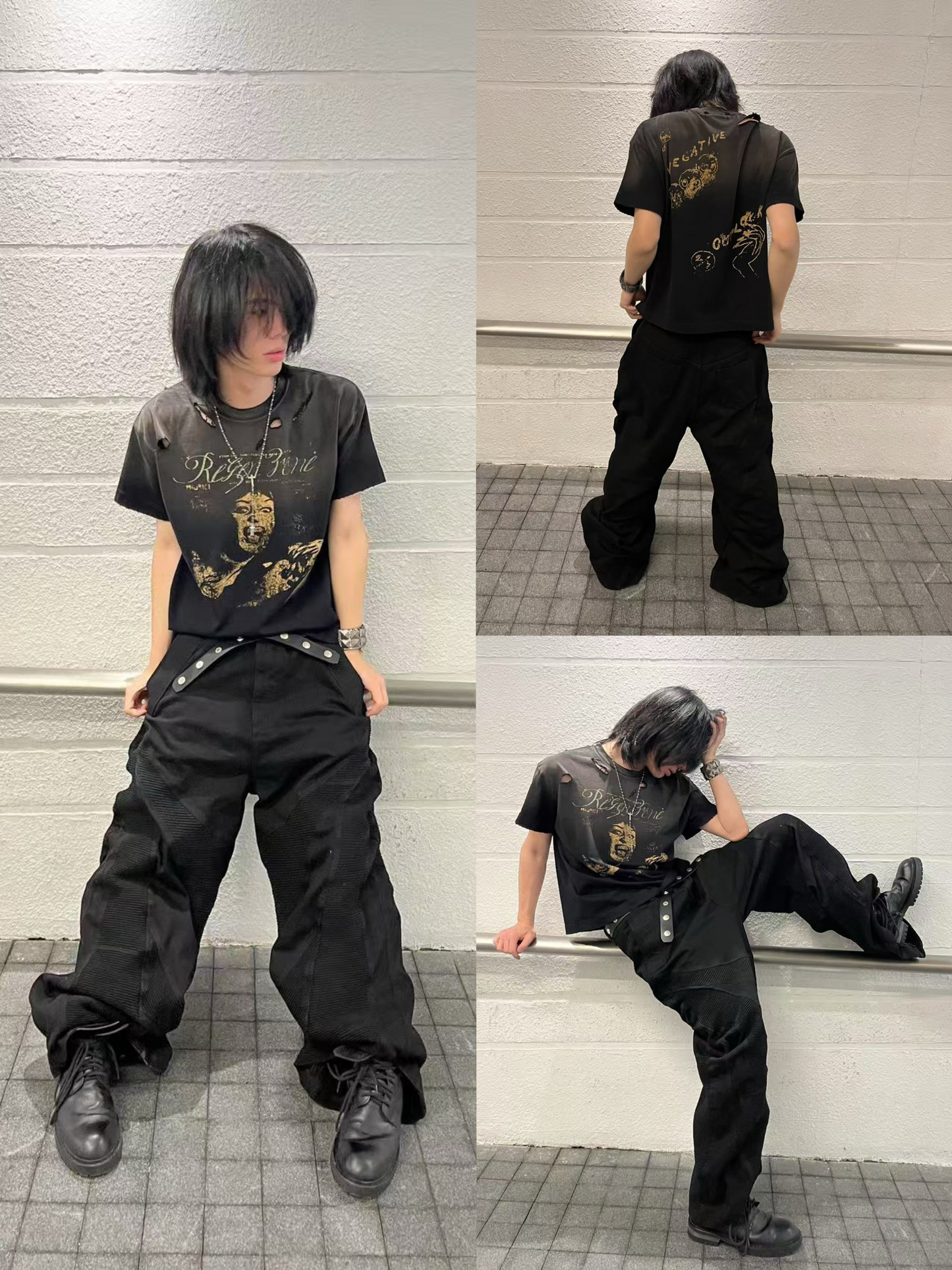 ウォッシュ加工×ダメージデザインTシャツ inloop040