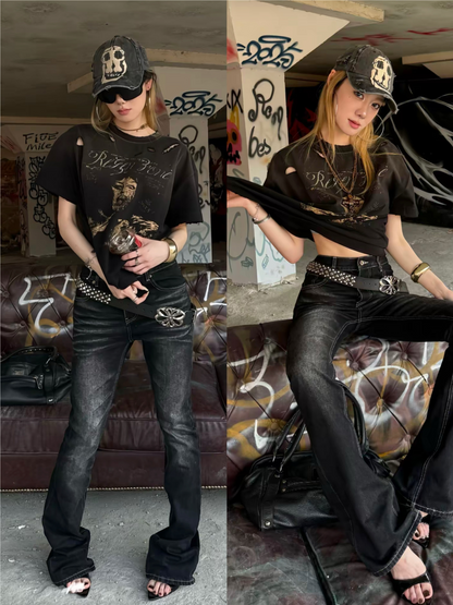 ウォッシュ加工×ダメージデザインTシャツ  inloop040